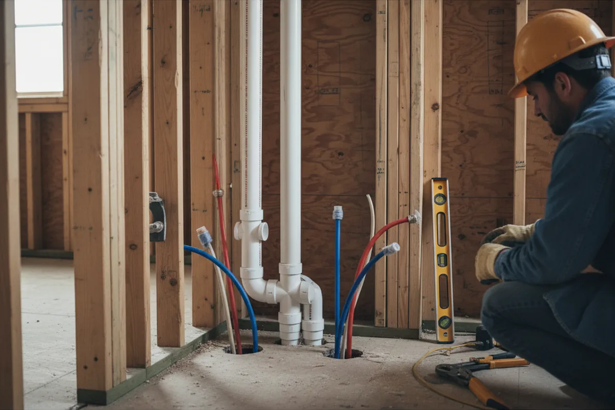 Drain and supply rough-in during Sump Pump Repair in Randall