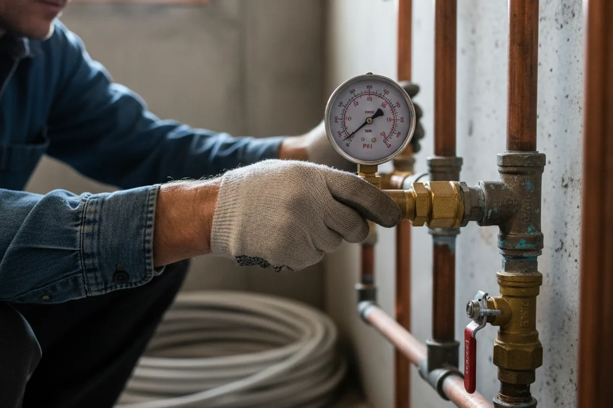 Pressure testing a repaired line during Water Line Repair in Randall